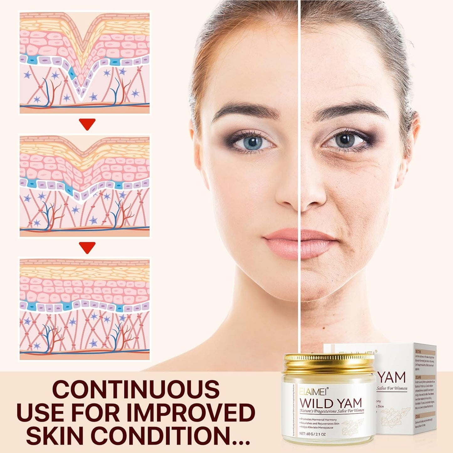 Crema biologica di igname selvatico per l’equilibrio ormonale, crema idratante alla radice di igname selvatico, sollievo per la pelle secca.