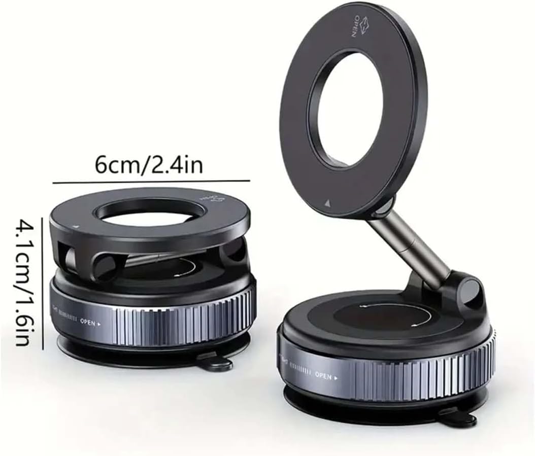 Vacuum Suction Magnetic Phone Mount, Car Suction Cup Holder 360° Rotation