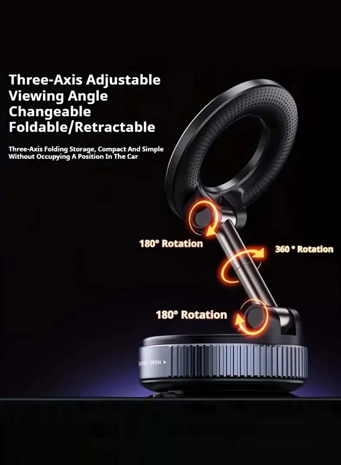 Vacuum Suction Magnetic Phone Mount, Car Suction Cup Holder 360° Rotation