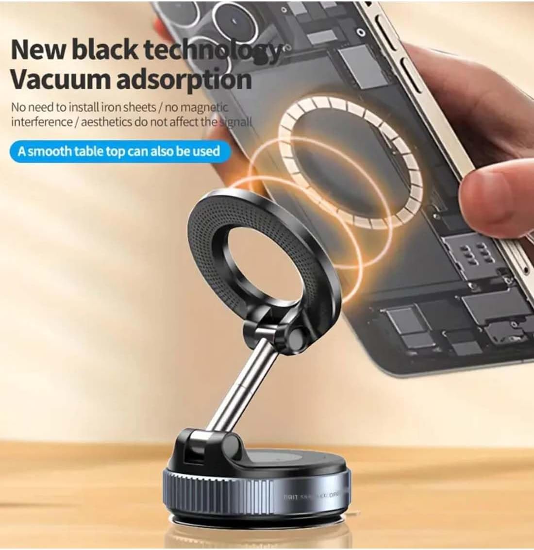 Vacuum Suction Magnetic Phone Mount, Car Suction Cup Holder 360° Rotation