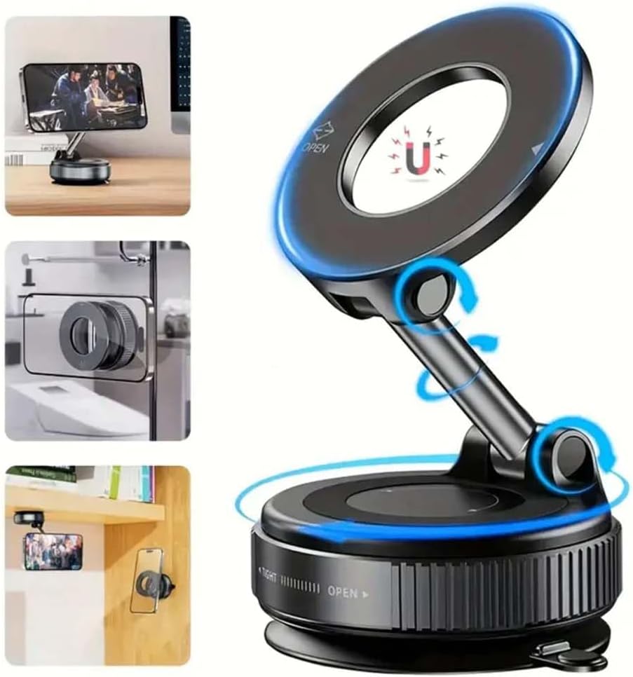 Vacuum Suction Magnetic Phone Mount, Car Suction Cup Holder 360° Rotation