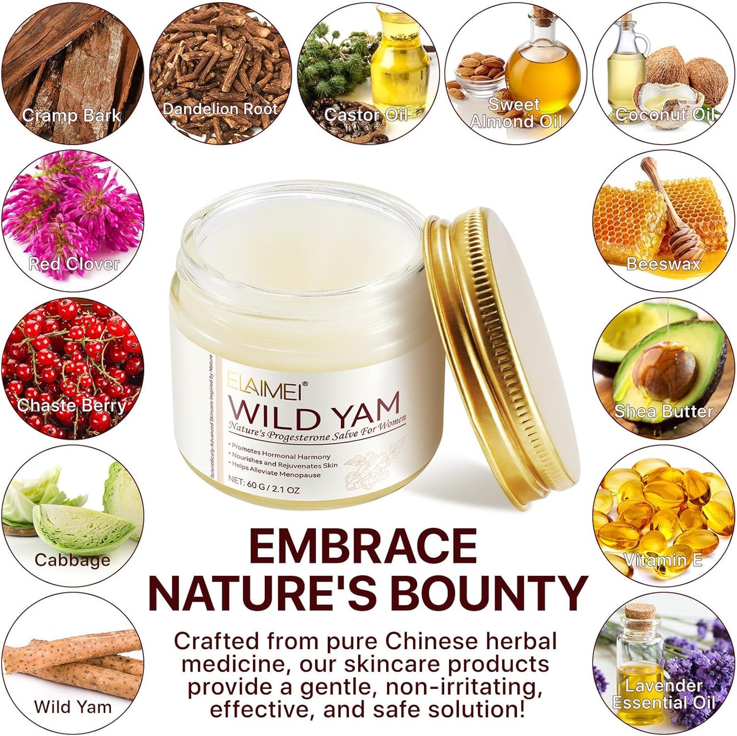 Wild Yam Cream Organic For Hormone Balance,Wild Yam Root Cream Skin Moisturizer, Relief for Dry Skin,